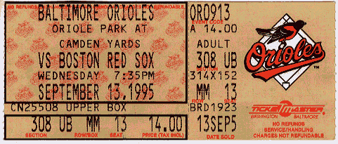 Orioles ticket stub